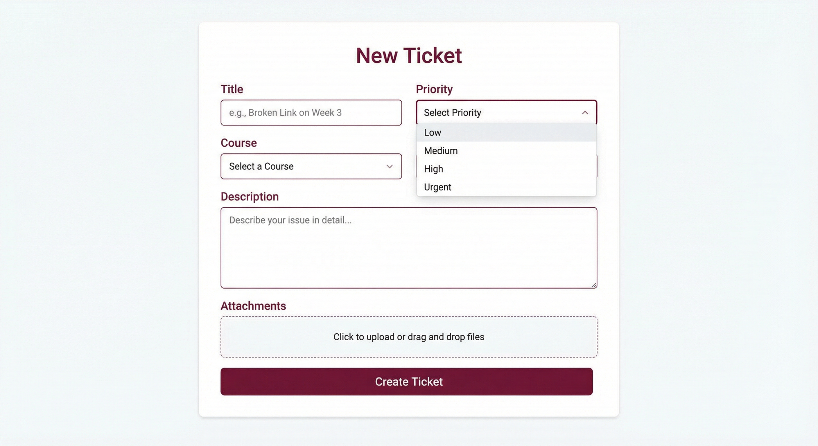 Formulário de novo ticket